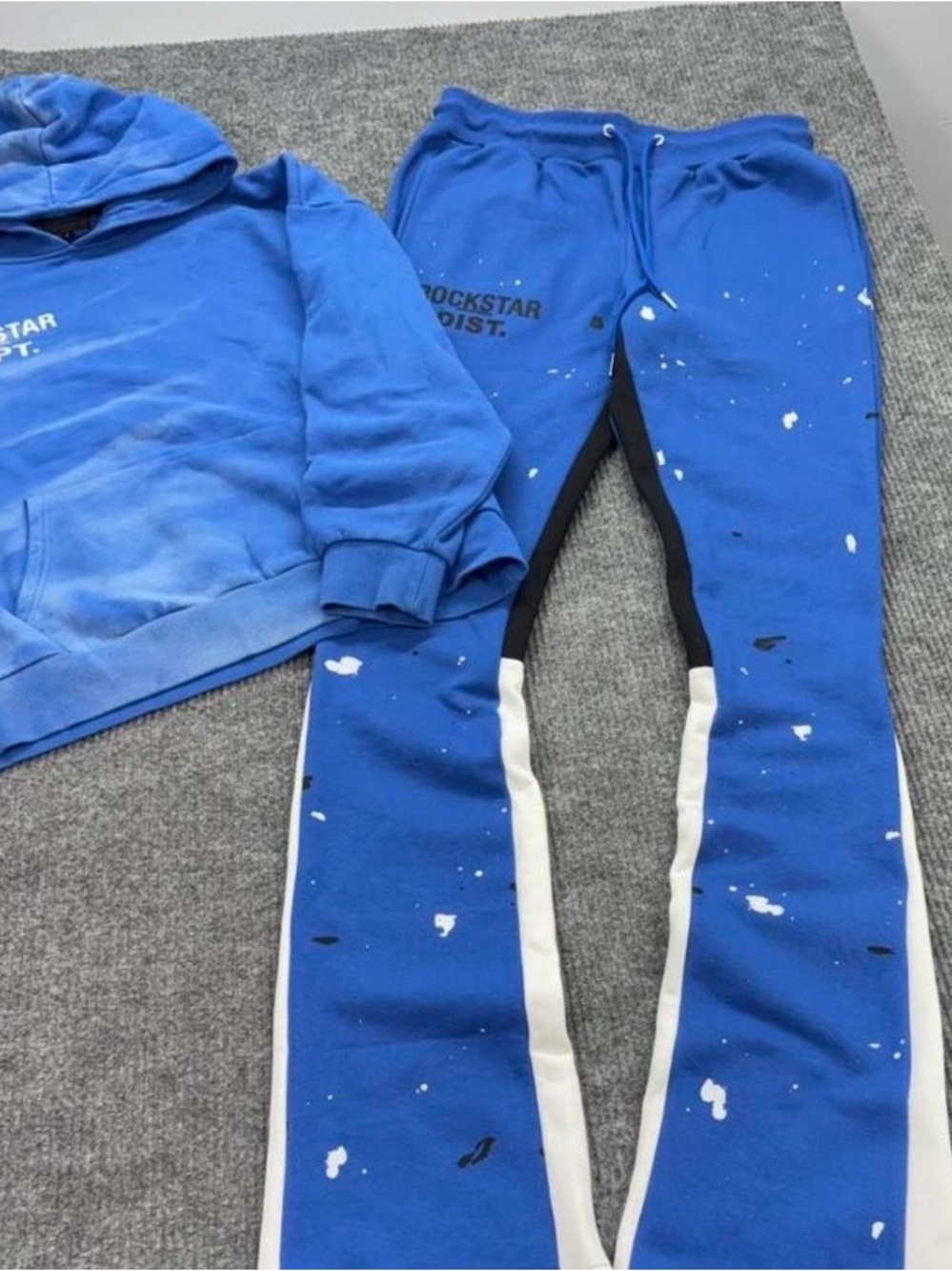Rockstar Blue Paint-Splatter Joggers with Side Stripe